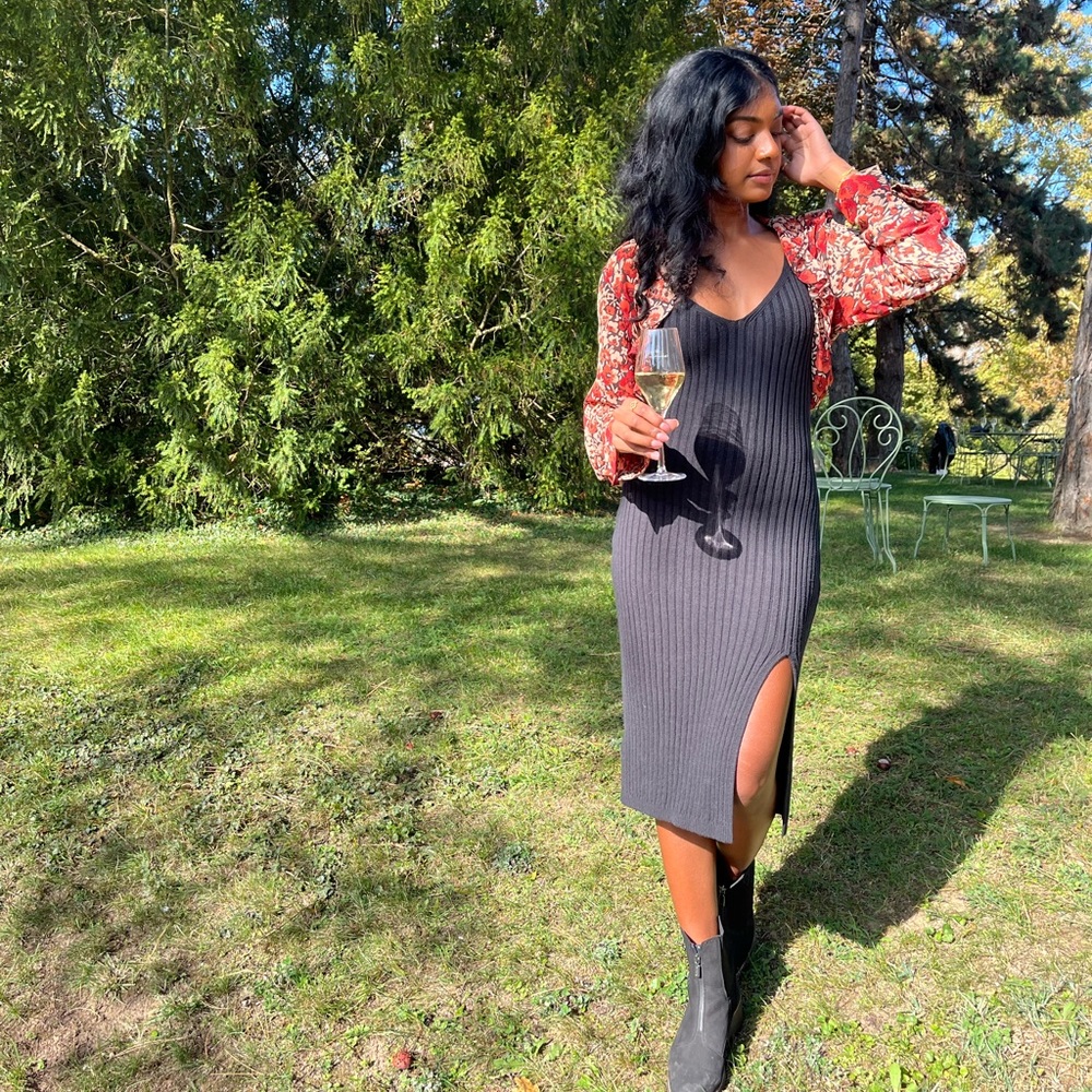Black Knit Midi Dress